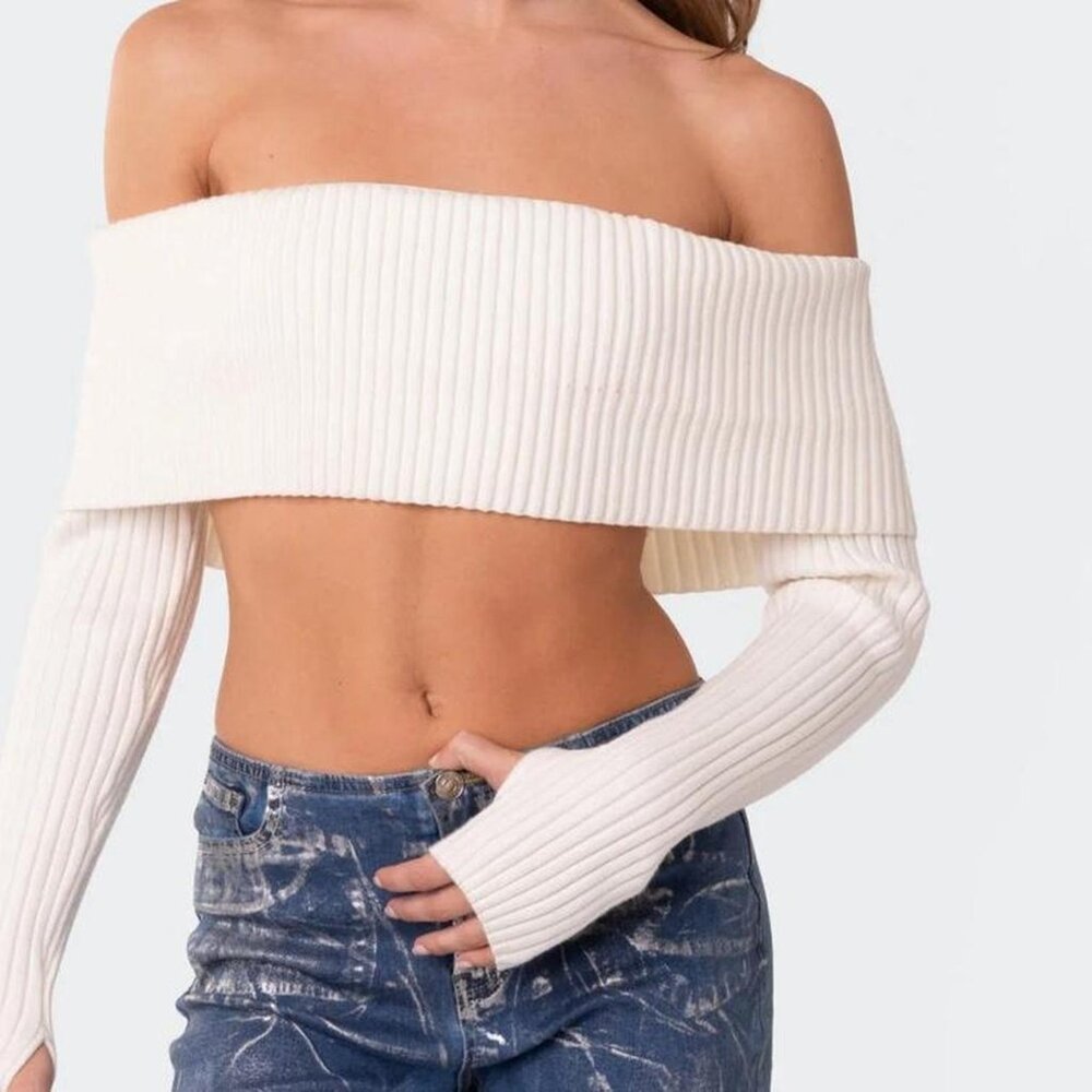Edikted off the shoulder cropped sweater